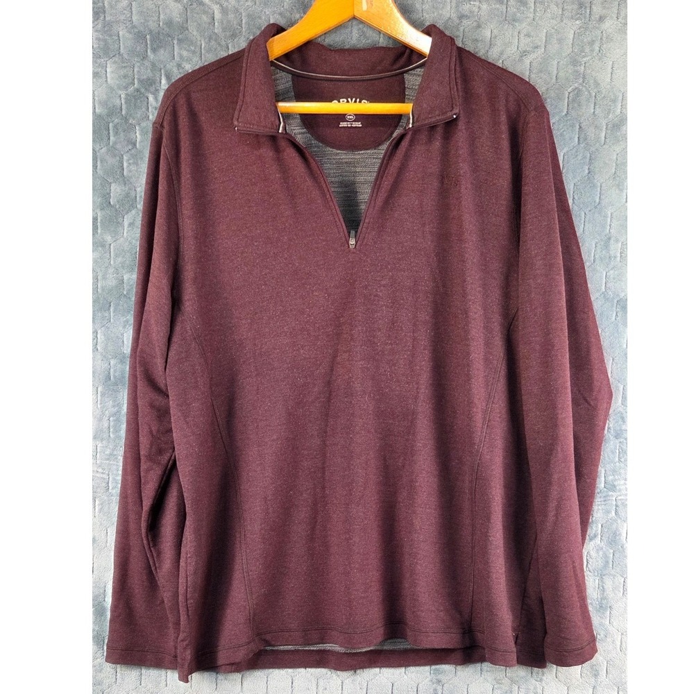 Orvis Mens XXL Burgundy Heather Quarter Zip Pullover Mock Neck Stretch 1412097
